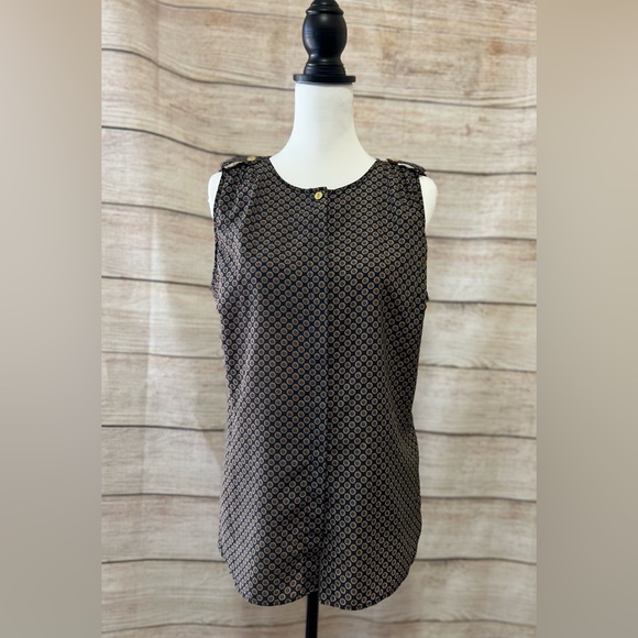 Michael Kors womens blouse with gold button accents navy and brown  size 10 - Picture 1 of 7
